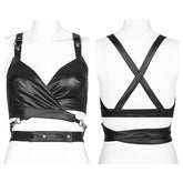 OPT-749BXF Edgy Strappy Leather Harness Top, your ultimate Punk Accessory Edgy Harness Punk Shirts Leather Wrap Crossback Design